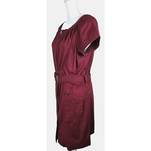 Martin + Osa ~Woman Size 14~ Burgundy Red Short Sleeve Shirt Belted Dress Zip-Up - Picture 5 of 9